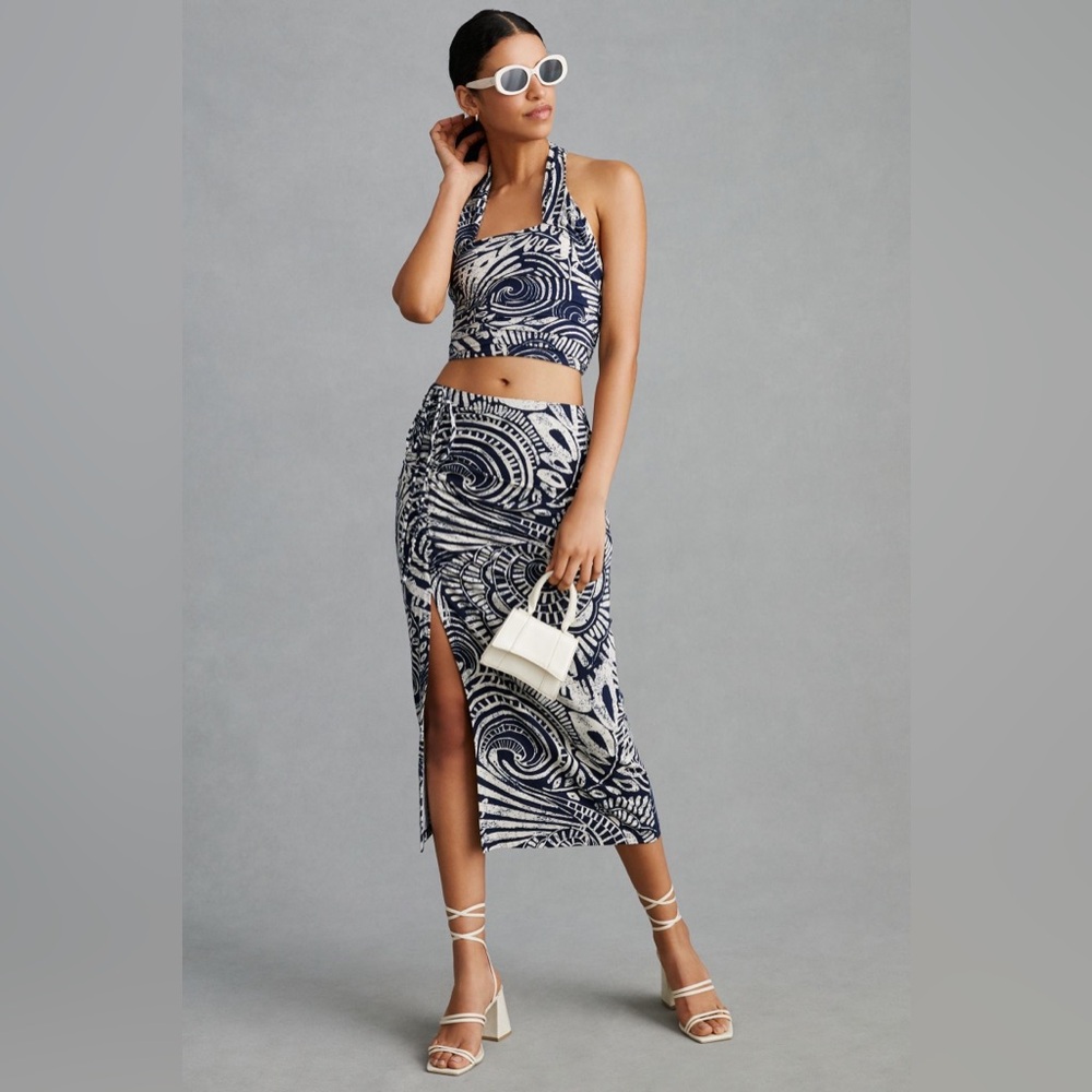 Anthropologie Floral Halter and Midi Skirt Set